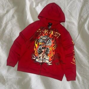 Medium Ed Hardy Red Graphic Zip Hoodie NWT